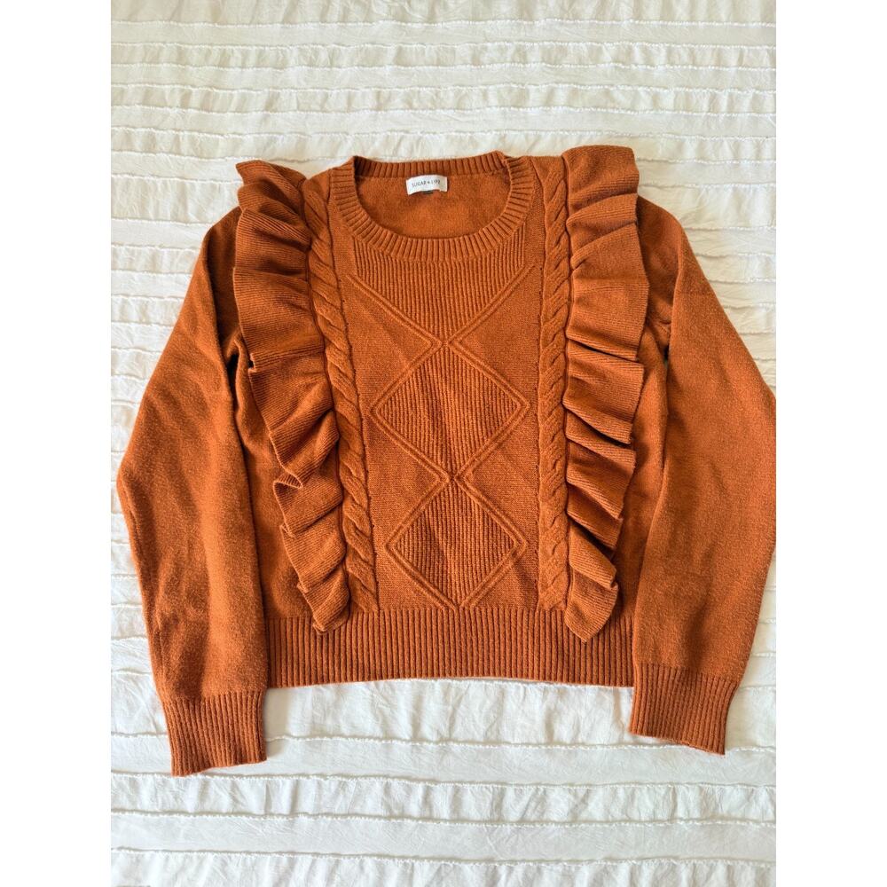 Sugar + Lips Rust Ruffle Knit Sweater M - Picture 2 of 8